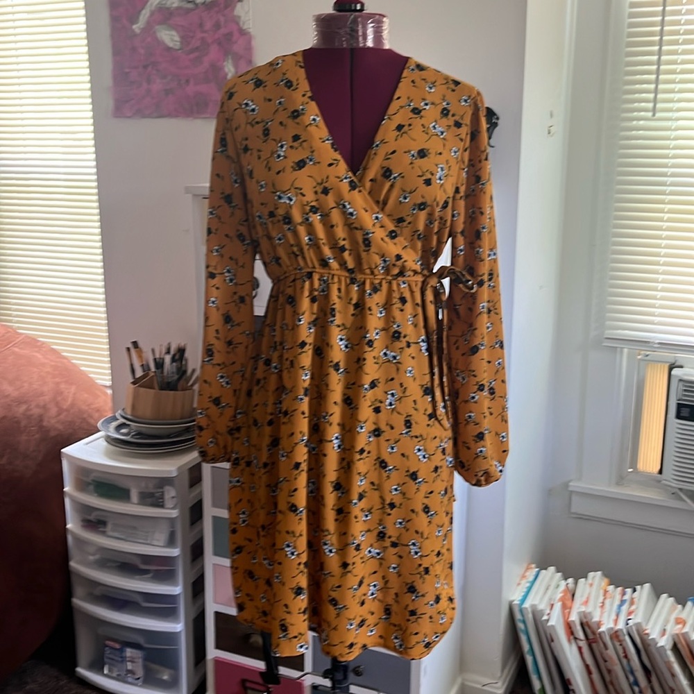 New look maternity floral yellow ochre new without tags size 12 dress